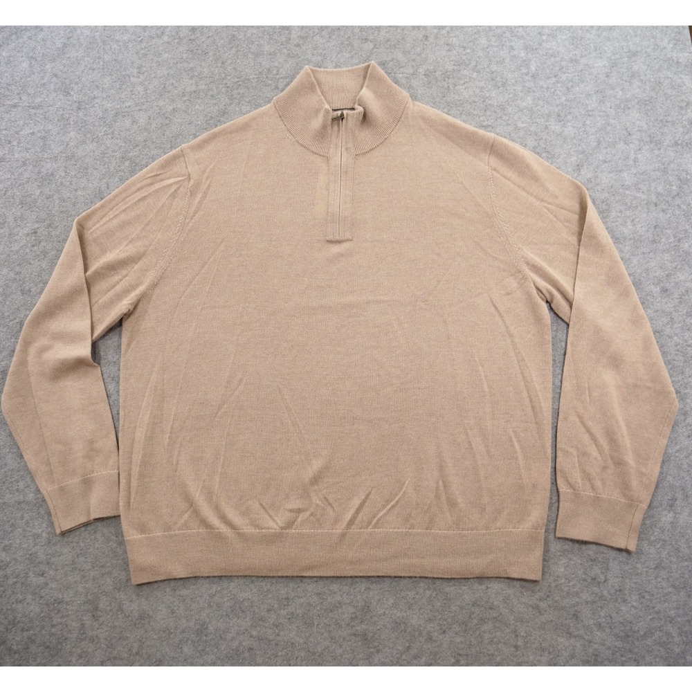 Banana Republic Sweater Mens 2XL XXL Beige Merino Wool 1/4 Zip Luxury New